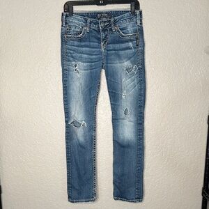 Silver Berkeley low rise Distressed straight leg Jeans
